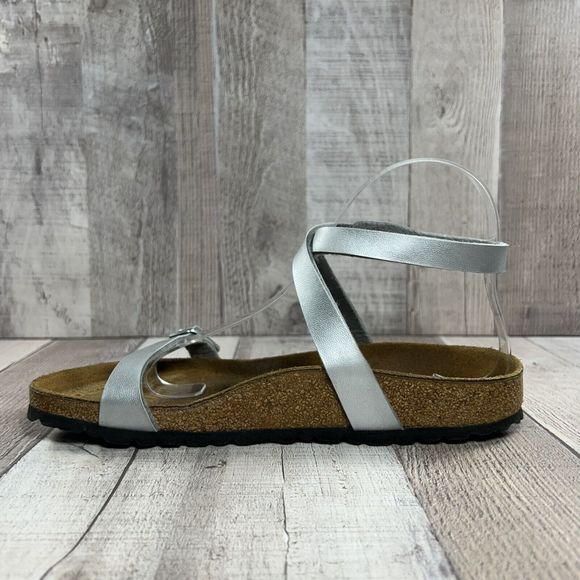 Birkenstock Daloa Womens Ankle Strap Birko Flor Sandal Leather Silver Sz 7 EU 38 - Picture 9 of 13